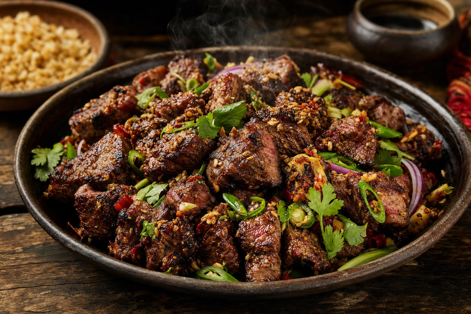 Choila — Über Glut gegrilltes Fleisch, scharf gewürzt und mit rauchendem Senföl übergossen