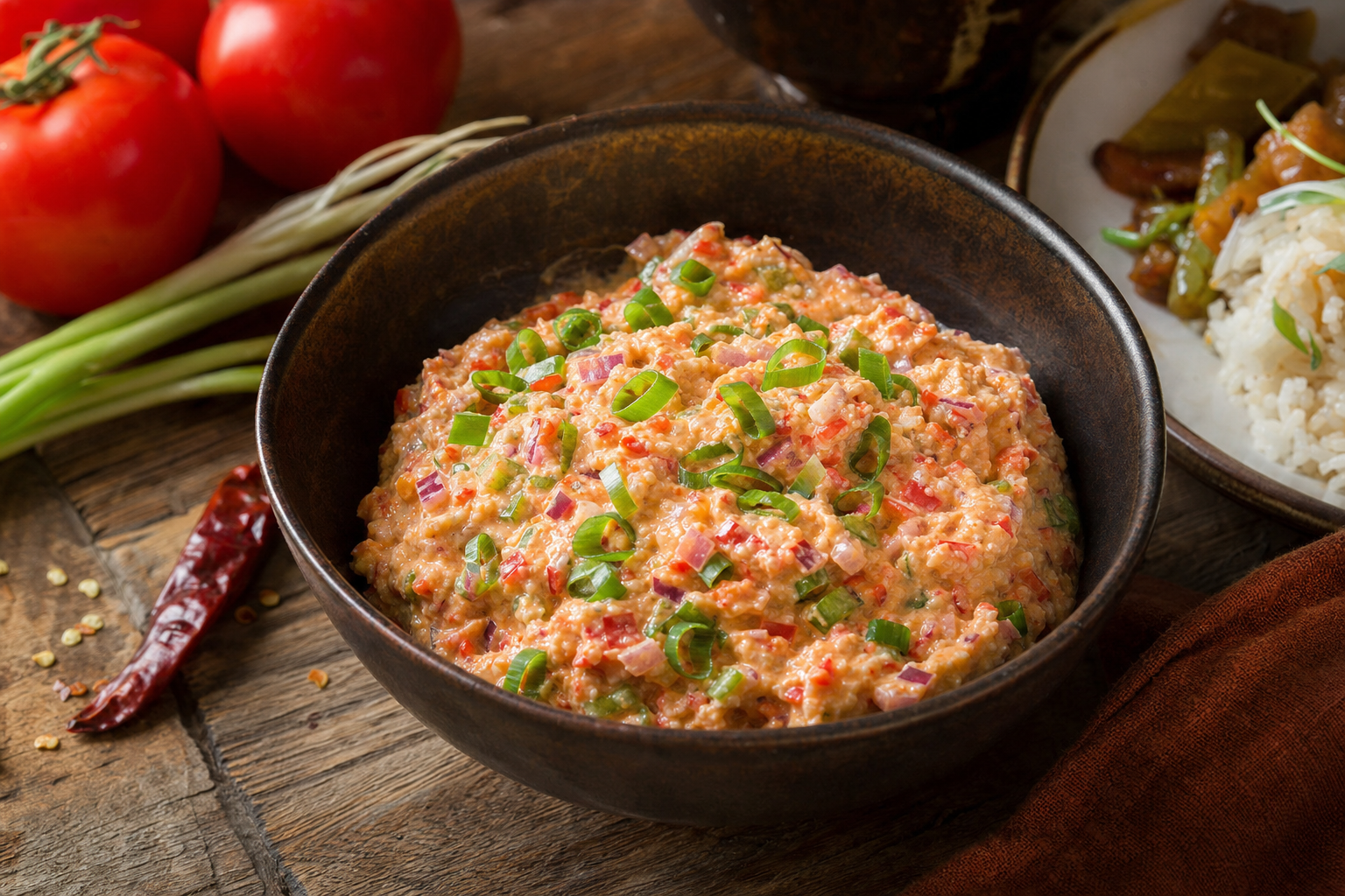 Eze — Bhutanische Chili-Salsa mit Frischkäse, Tomate und Frühlingszwiebel